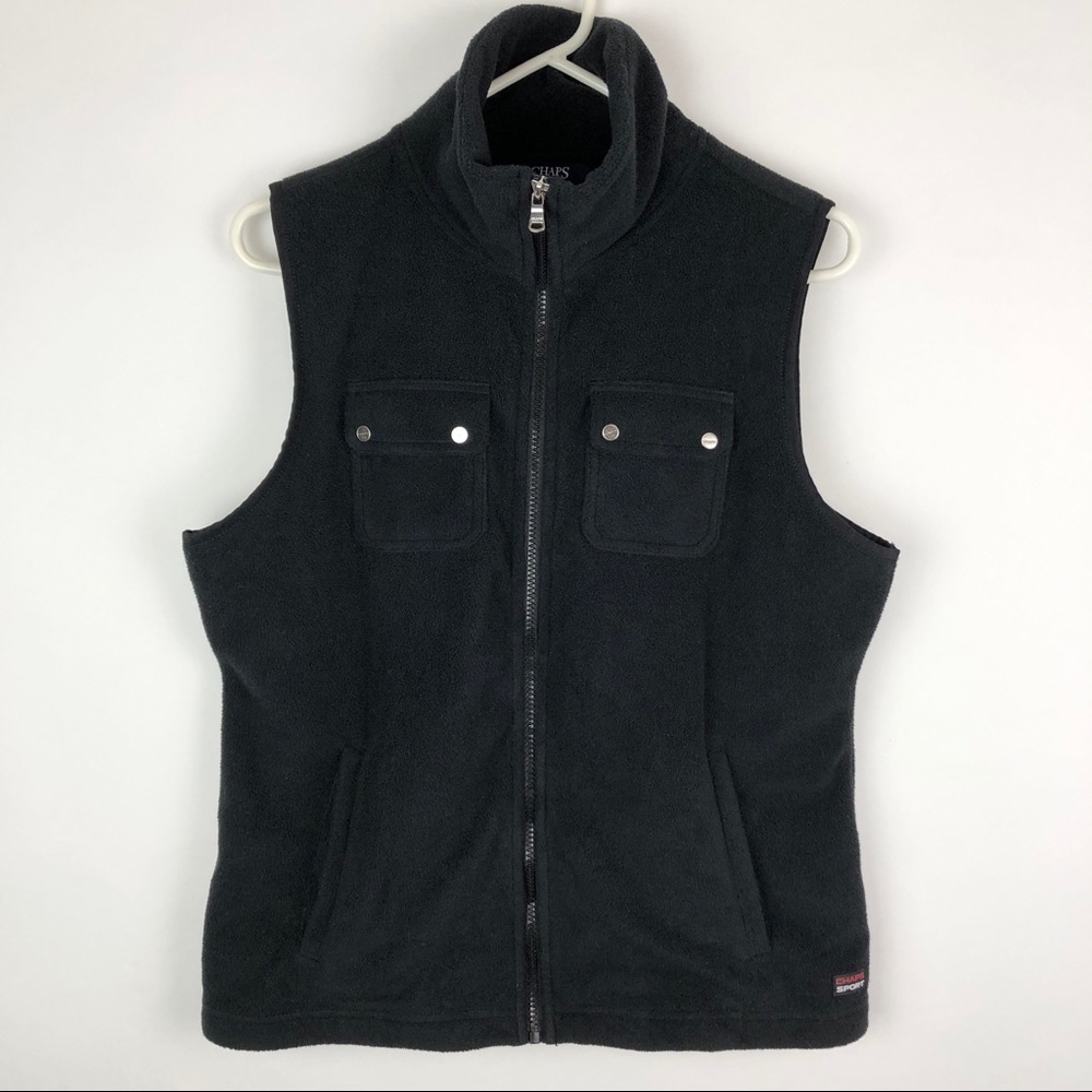 Chaps Sport Collared Black Fleece Vest Zip Up